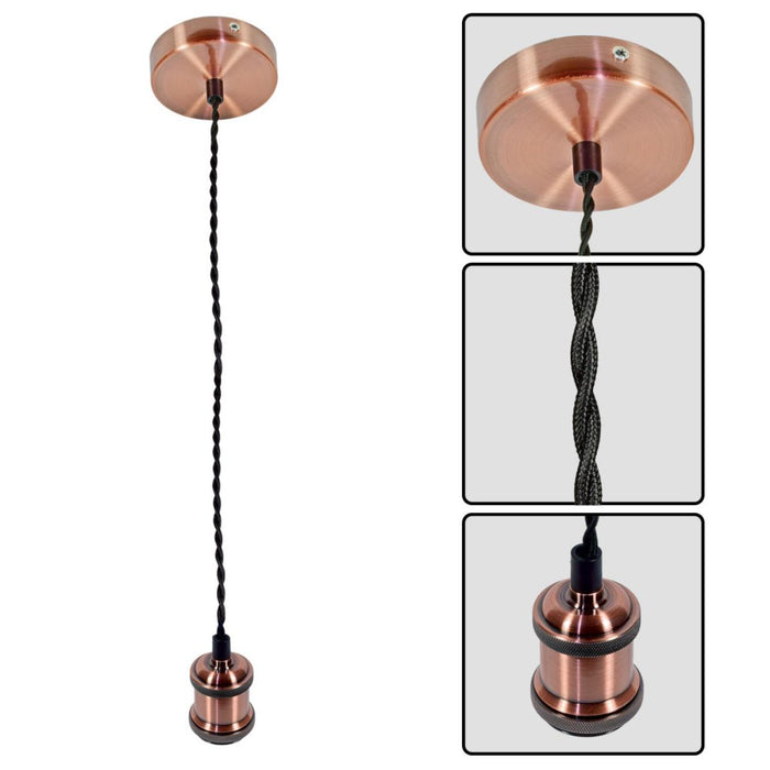 PENDANT E27 RETRO ANTIQUE WITH BLACK TWISTED VIVALUX CABLE