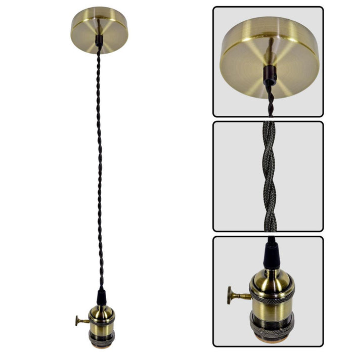 PENDANT E27 WITH SWITCH RETRO GOLD WITH BLACK TWISTED CABLE VIVALUX