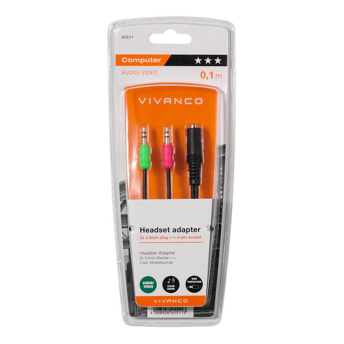 Cable VIVANCO 2x3.5 mm M->3.5mm F 45511 0.1m