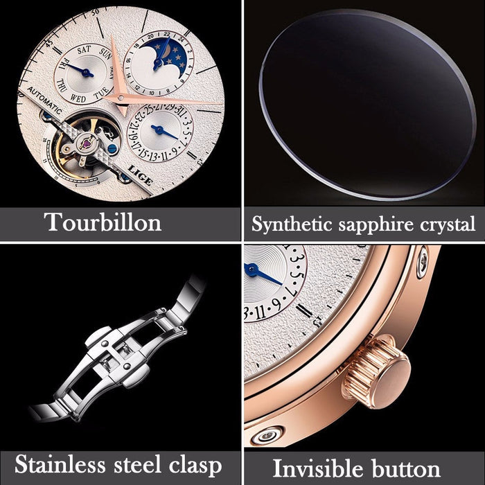 Waterproof male quartz watch LIGE 6826, moon phase