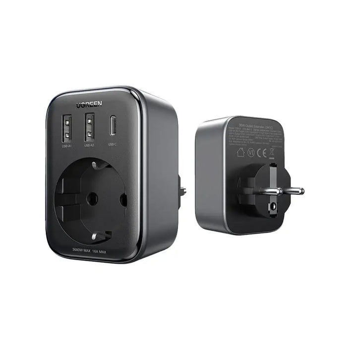 Wall charger 30W (2xUSB/USB C/AC) / adapter EU - EU 13A Ugreen CD314 - black - Cell phone USB charger<<<HurtelXML