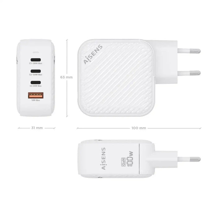 Wall Charger Aisens ASCH-100W4P028-W White 100 W (1 Unit) - Електроника Телефони и таблети<<<Компютри|