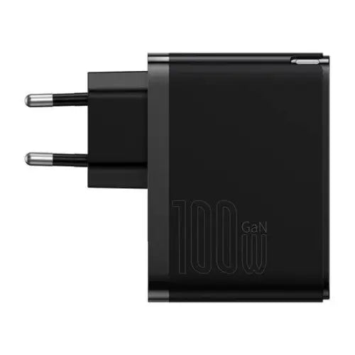 Wall charger Baseus GaN USB-C + USB 100W + 1m cable (black) - mains chargers<<<Chargers<<<GSM
