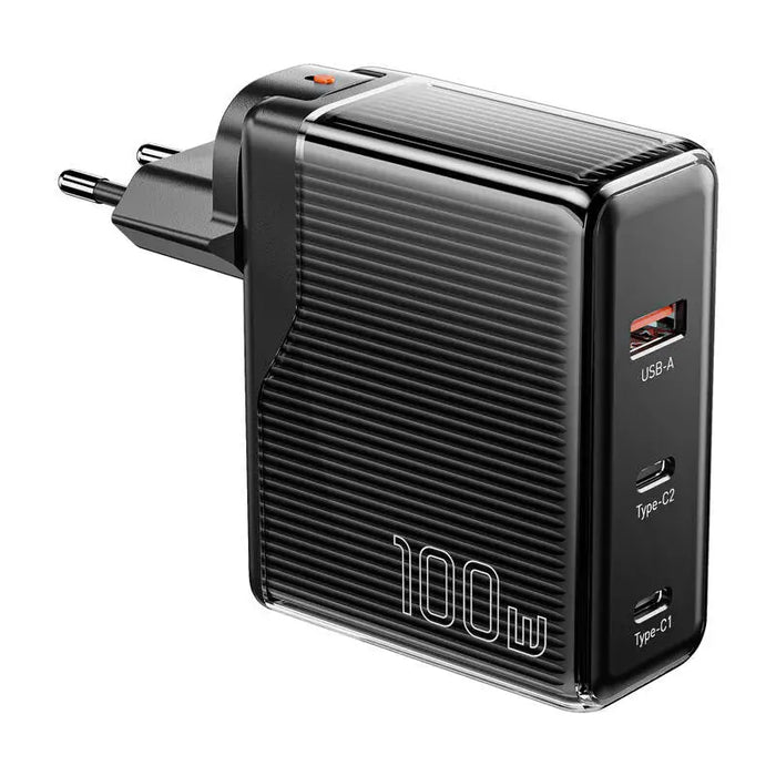 Wall charger Essager ECT2CA-ZXB01-Z GaN USB-A USB-C 100W (black) - mains chargers<<<Chargers<<<GSM