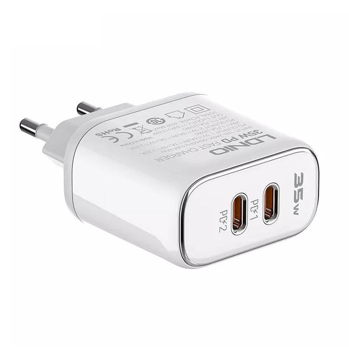 Wall charger LDNIO A2528M 2USB-C for Apple + USB-C - Lightning Cable - mains chargers<<<Chargers<<<GSM