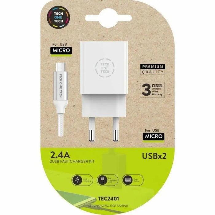 Wall Charger Tech One Tech TEC2401 White - Електроника Телефони и таблети<<<Компютри| Електроника<<<BigBuy&&&USB