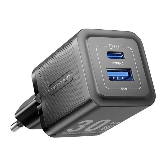 Wall charger Vention FEQB0-EU USB-C USB- A 30W/30W GaN (black) - mains chargers<<<Chargers<<<GSM