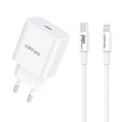 Wall charger VFAN E04 USB-C 20W QC 3.0 + Lightning cable (white) - mains chargers<<<Chargers<<<GSM