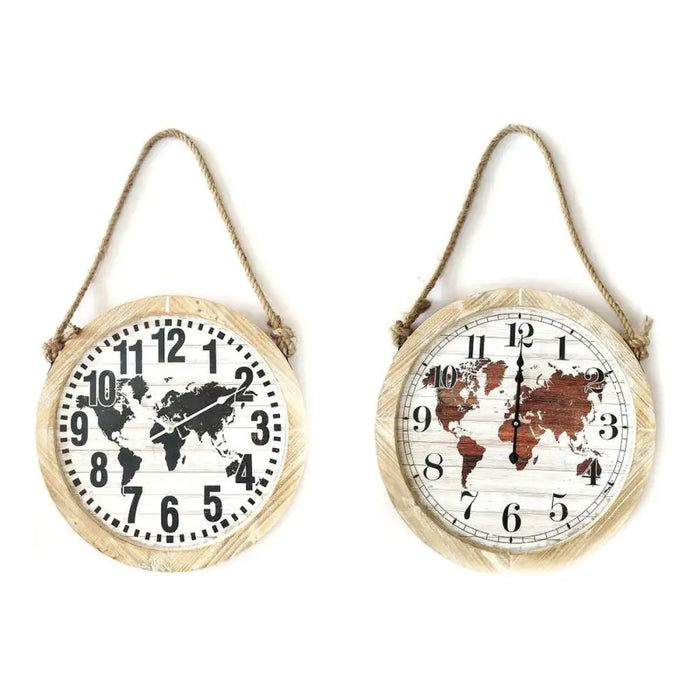 Wall Clock DKD Home Decor Black Brown Rope MDF Wood World Map (2 pcs) (50 x 4 x 50 cm) - Декорация и Осветление<<<Дом