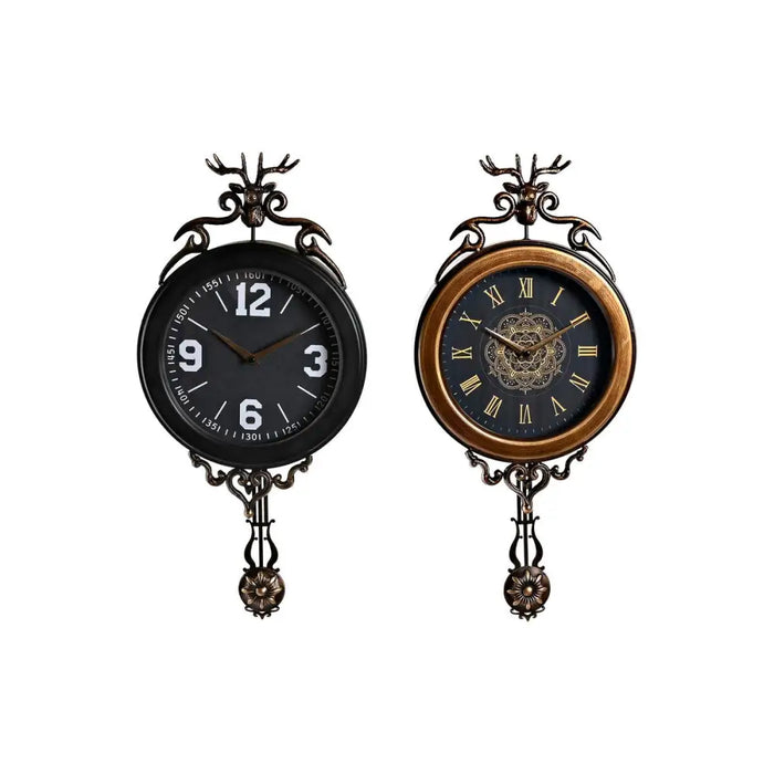 Wall Clock DKD Home Decor Black Golden Crystal Iron Pendulum 27 x 7,5 x 57,5 cm (2 Units) - Стенни часовници и