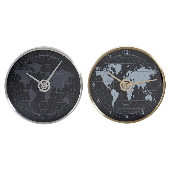 Wall Clock DKD Home Decor Black Golden Silver Aluminium Crystal World Map 30 x 4,3 x 30 cm (2 Units) - Декорация и