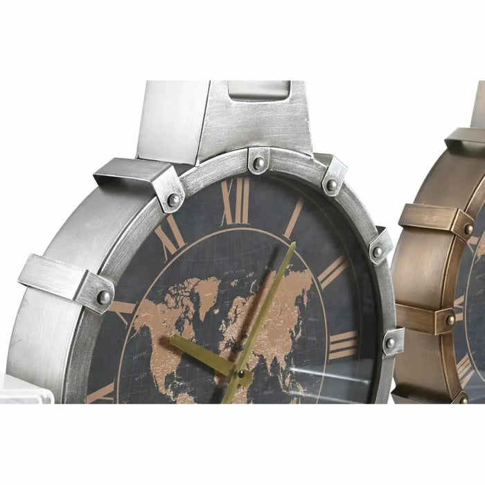 Wall Clock DKD Home Decor Golden Silver Crystal Iron World Map 42 x 8,5 x 54 cm (2 Units) - Декорация и