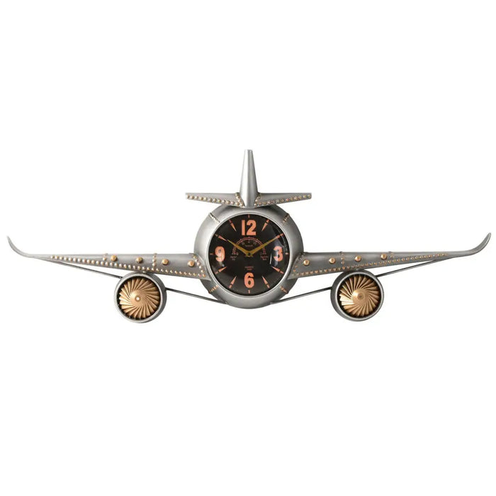 Wall Clock Home ESPRIT Golden Silver Metal Aeroplane Vintage 114 x 11 x 40 cm - Декорация и Осветление<<<Дом