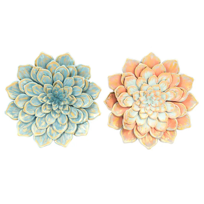 Wall Decoration DKD Home Decor 61 x 8 x 61 cm Flower Blue Orange Shabby Chic (2 Units) - Декорация и Осветление<<<Дом