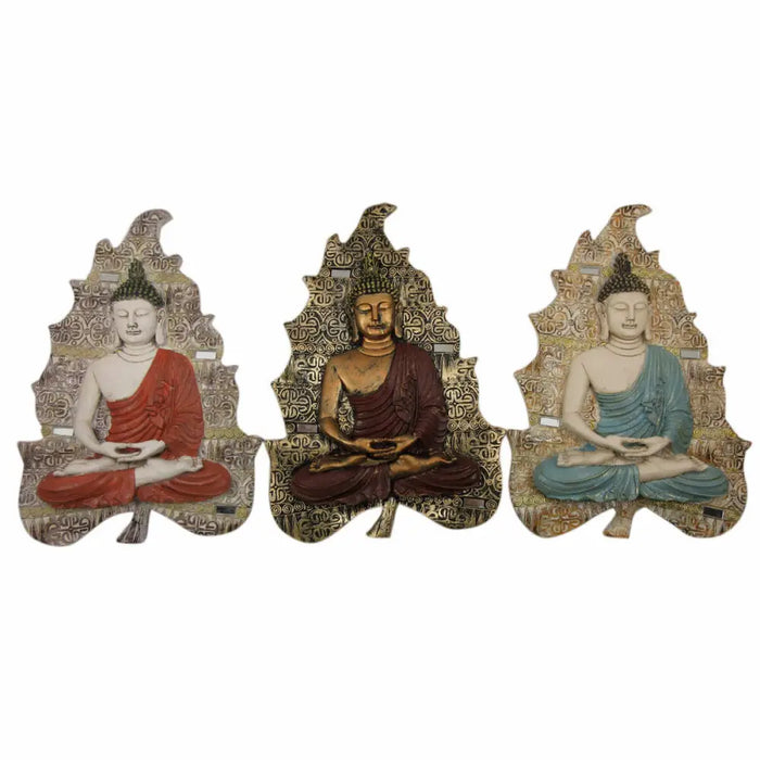Wall Decoration DKD Home Decor Blue Red Golden Buddha Oriental 19 x 3,1 x 26,5 cm (3 Pieces) - Декорация и