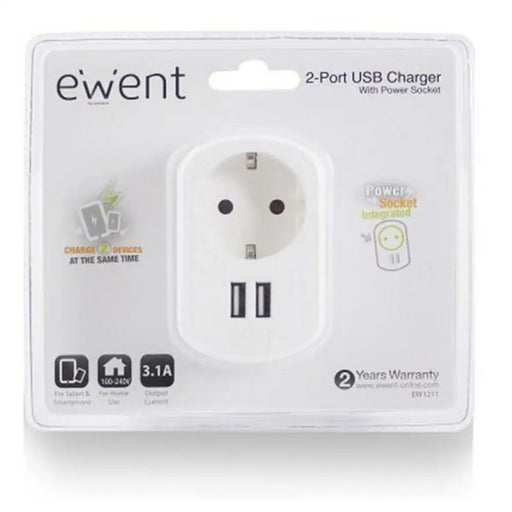 Wall Plug with 2 USB Ports Ewent EW1211 3,1 A - Електроника Телефони и таблети<<<Компютри|
