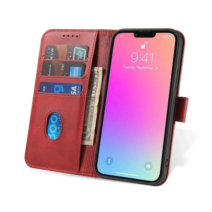 Wallet Case with Stand for iPhone 15 Pro Magnet Case - Red - Cell phone cases and covers<<<HurtelXML