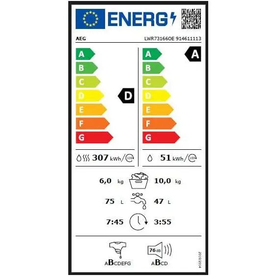 Washing machine with dryer AEG LWR73166OE 10/6 kg WiFi 1600 rpm. - Перални със сушилня<<<Перални<<<Едра бяла