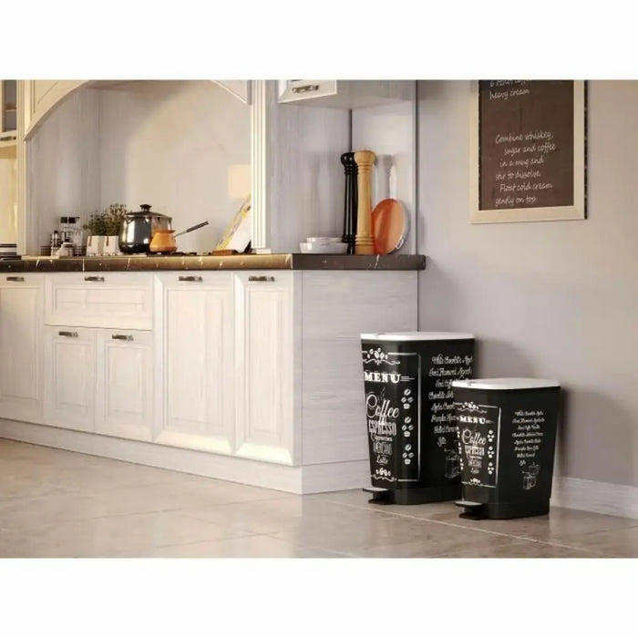 Waste bin with pedal KIS CHIC Coffee Motif Black 50 L - Почистване Прахосмукачки И Гладене<<<Дом