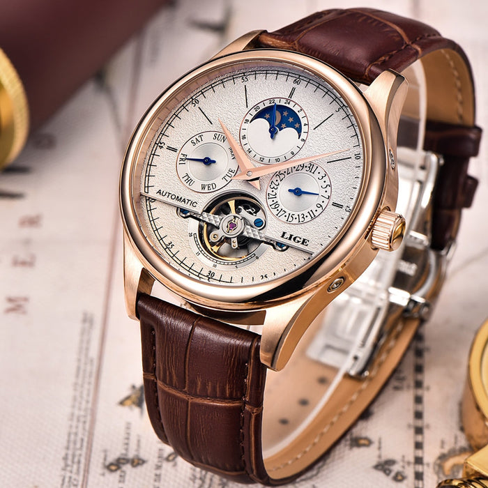 Waterproof male quartz watch LIGE 6826 moon phase - Men’s Watches