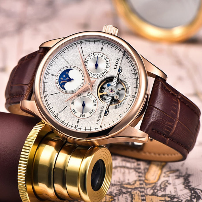 Waterproof male quartz watch LIGE 6826 moon phase - Men’s Watches