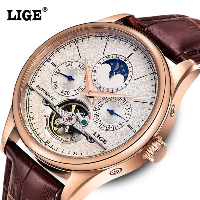 Waterproof male quartz watch LIGE 6826 moon phase - Men’s Watches