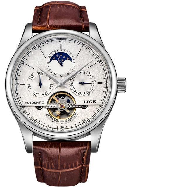 Waterproof male quartz watch LIGE 6826 moon phase - Silver-White - Men’s Watches