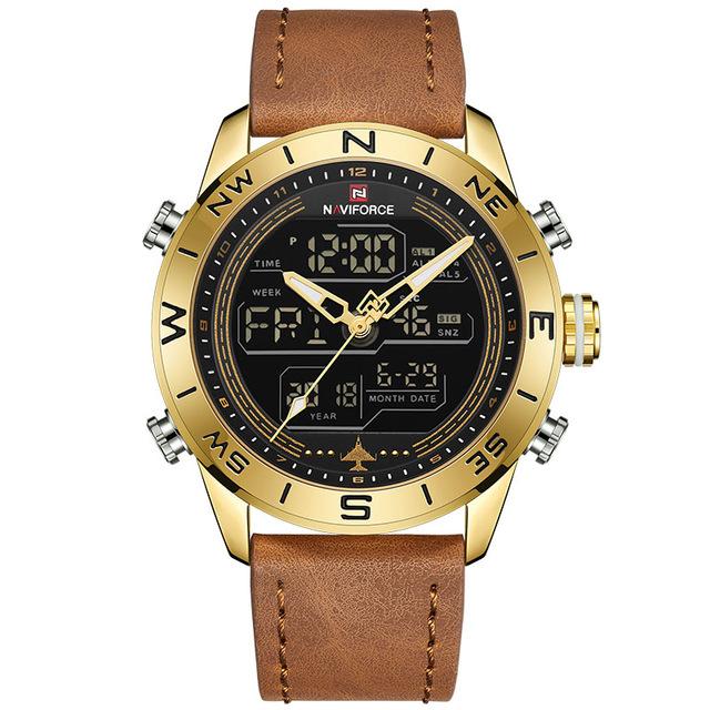 Waterproof male quartz watch with dual display NAVIFORCE 9144 - gold - Men’s Watches