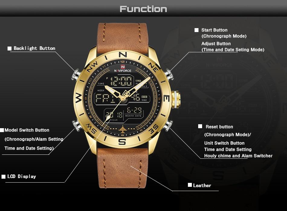Waterproof male quartz watch with dual display NAVIFORCE 9144 - Men’s Watches