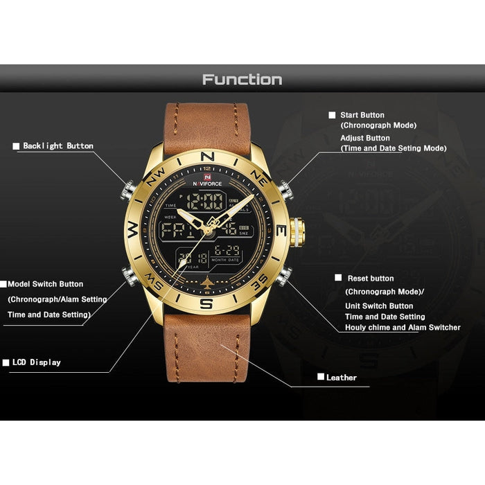 Waterproof male quartz watch with dual display NAVIFORCE 9144 - Men’s Watches