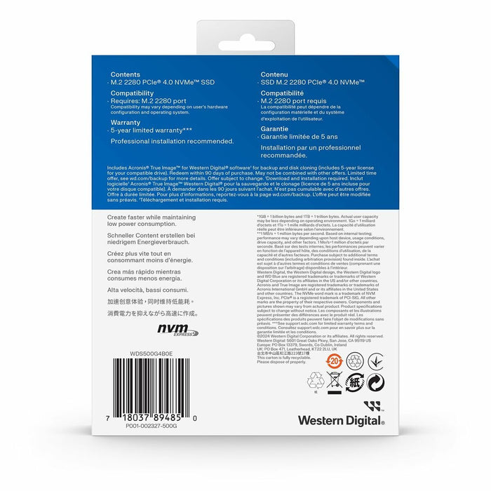 WD Blue SN5000 NVMe SSD 500GB M.2 2280 PCIe Gen4