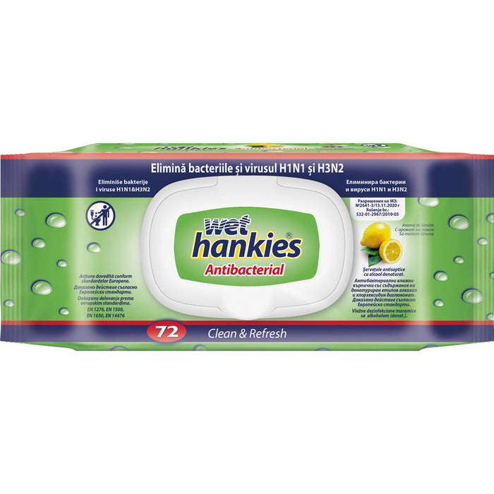 WET TOWELS 72PCS LEMON ANTIBACTERIAL WET HANKIES