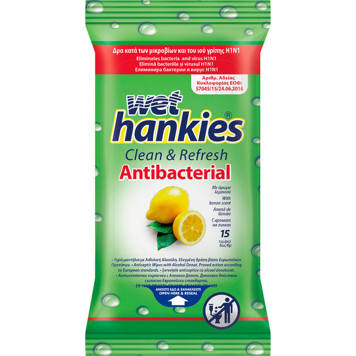 WET WIPES LEMON 15PCS WET HANKIES