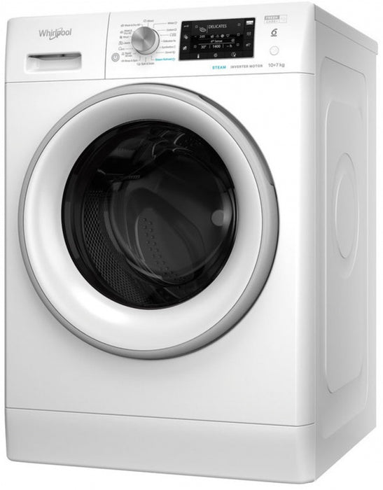 Washing machine with dryer Whirlpool FFWDD 1076258 SV EE , 1600 rpm, 10.00 kg, 7 kg, E , White