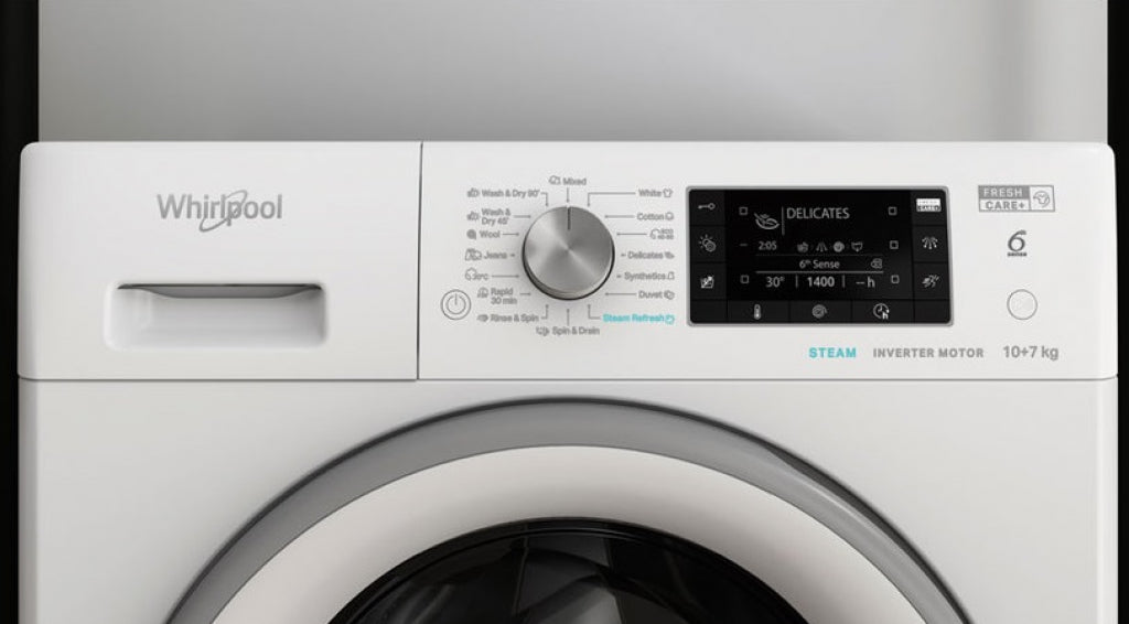 Washing machine with dryer Whirlpool FFWDD 1076258 SV EE , 1600 rpm, 10.00 kg, 7 kg, E , White