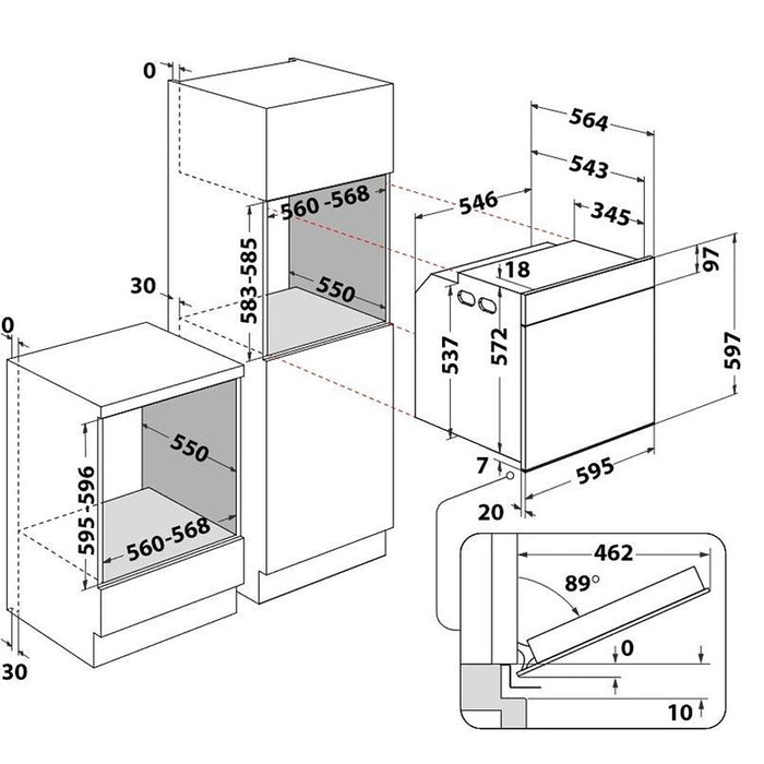 Built-in oven WHIRLPOOL WOI78PT1SBA, 73 l, Pyrolysis, A+