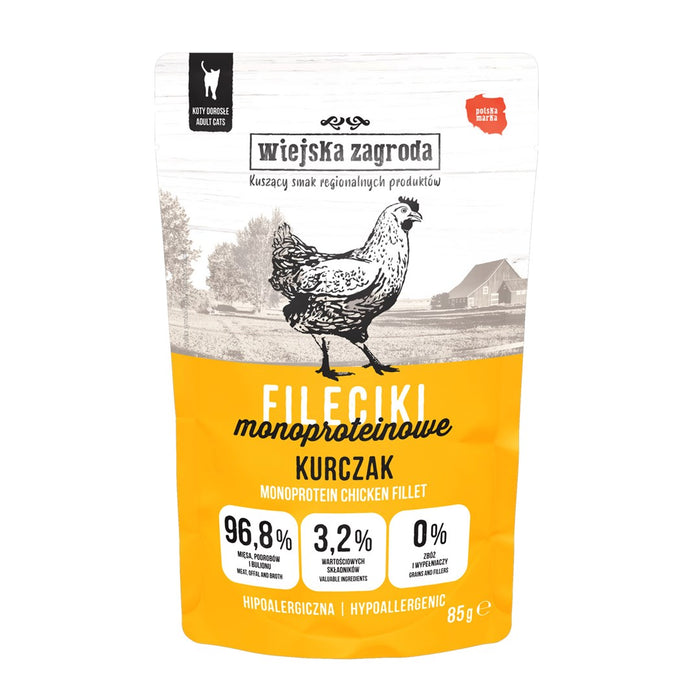WIEJSKA ZAGRODA Chicken Monoprotein Fillets – wet food for cats – 85g