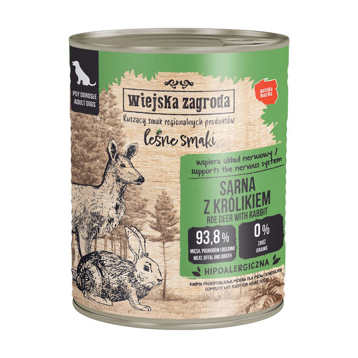 WIEJSKA ZAGRODA Leśne smaki Roe deer with rabbit  - wet dog food - 800g