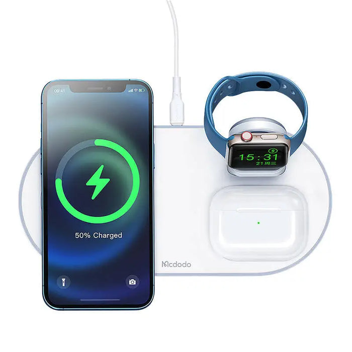 Wireless Charger Mcdodo CH-7060 3 in 1 15W (mobile/TWS/Apple watch) (white) - Car chargers<<<Chargers<<<GSM