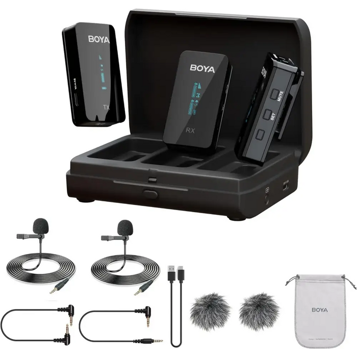 Wireless microphone system with transmitter BOYA BY-XM6-K2 - Микрофони<<<Компютърна периферия<<<ValiAPI