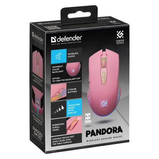 WIRELESS MOUSE DEFENDER PANDORA RF PINK 3200dpi 7P - MicePER-MYS<<<Input / Output DevicesPER<<<ActionPL