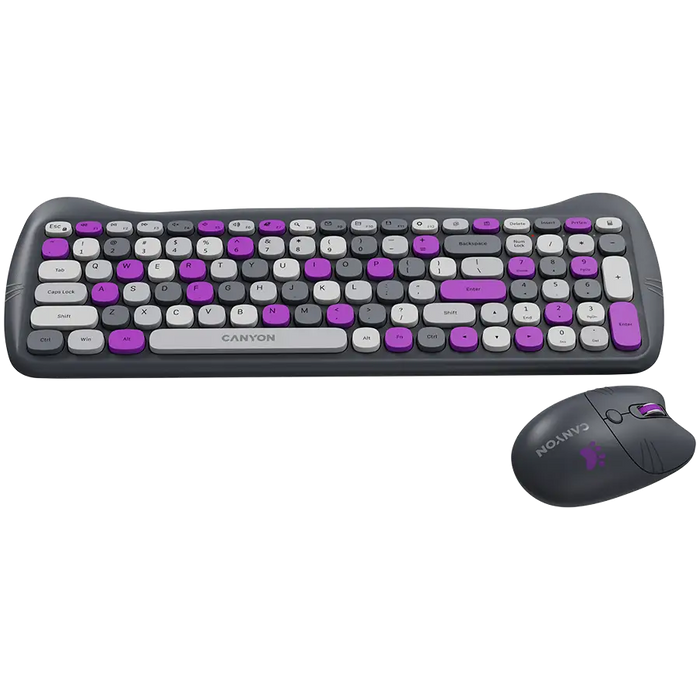 Wireless Set Keyboard Mouse Pad CANYON KITTY EDITION CNS-HSETW6VT CNS-HSETW6VT - Клавиатури<<<Периферия<<<Компютри и