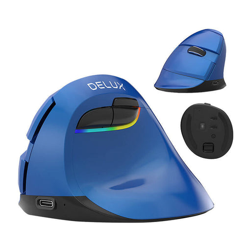 Wireless Vertical Mouse Delux M618Mini BT4.0 + 2.4Ghz 4000DPI RGB (blue) - Vertical mice<<<Mice<<<Gaming<<<InnproXML