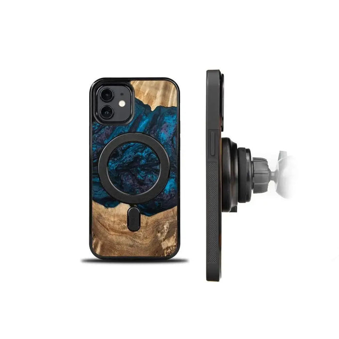Wood and Resin Case for iPhone 12/12 Pro MagSafe Bewood Unique Neptune - Navy Blue & Black - Cell phone cases