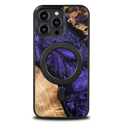 Wood and Resin Case for iPhone 14 Pro Max MagSafe Bewood Unique Violet - Purple and Black - Cell phone cases