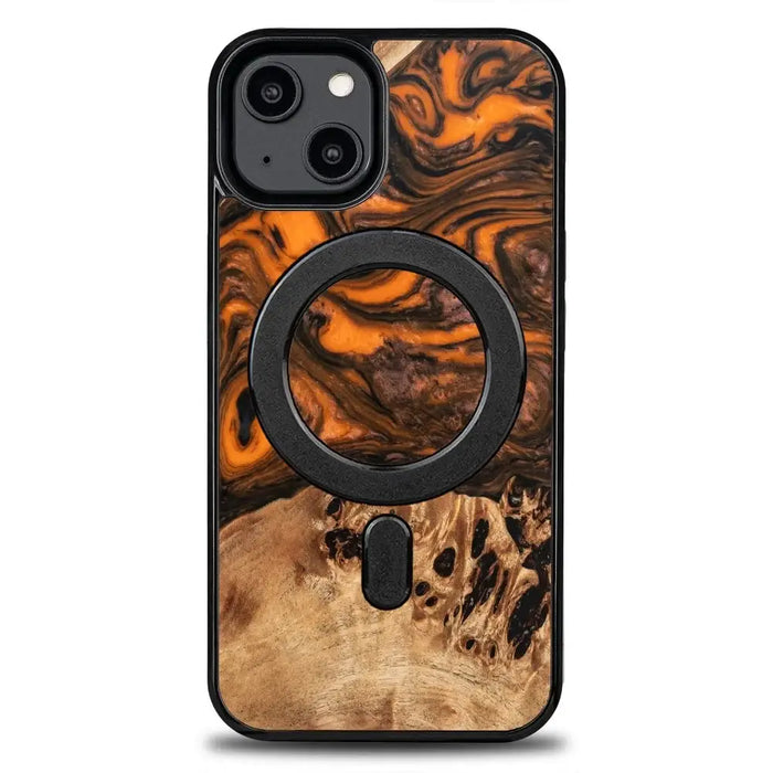 Wood and resin case for iPhone 15 MagSafe Bewood Unique Orange - orange and black - Cell phone cases