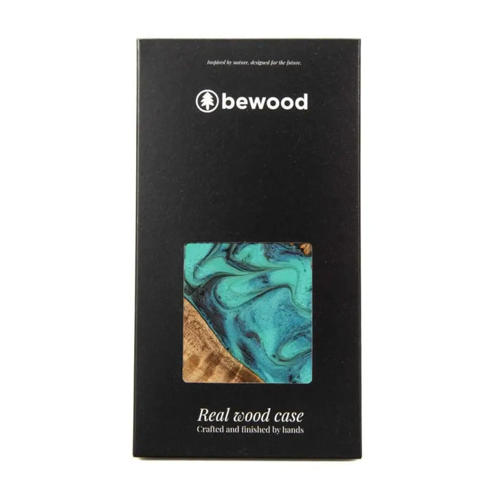 Wood and resin case for iPhone 15 Plus Bewood Unique Turquoise - turquoise and black - Cell phone cases
