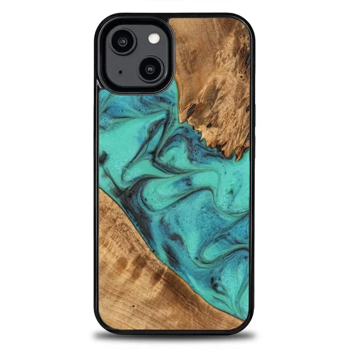 Wood and resin case for iPhone 15 Plus Bewood Unique Turquoise - turquoise and black - Cell phone cases