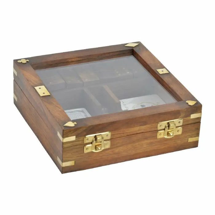 Wooden Game DKD Home Decor Sheesham Brown Golden 17 x 17 x 5,5 cm 4 Pieces - Декорация и Осветление<<<Дом