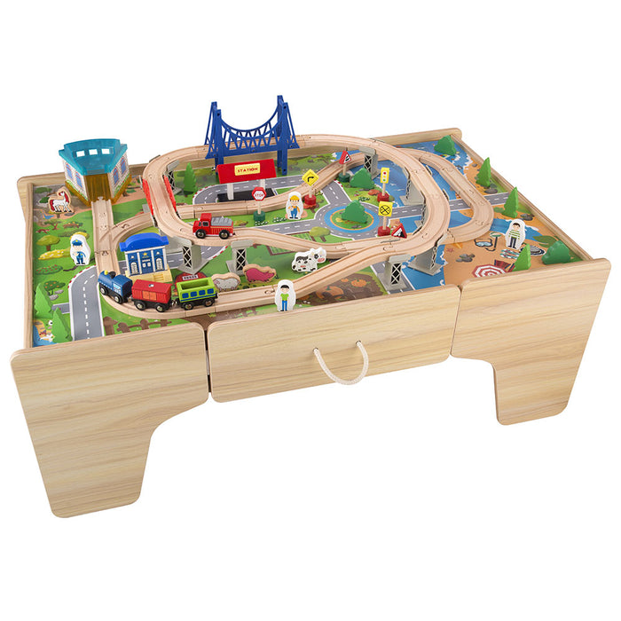 Игрален комплект 2 в 1 Wooden - Влакова композиция на маса, 80 части